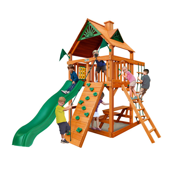 Gorilla Playsets Chateau Tower Swing Set with Wood Roof & Reviews Wayfair